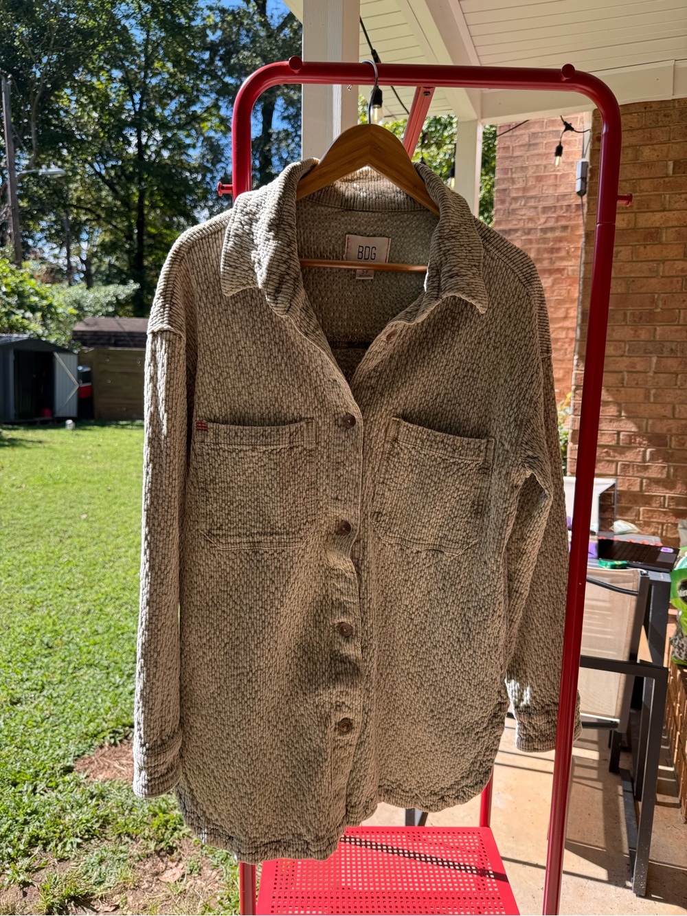 BDG Beige Knit Utility Shacket with Front Pockets